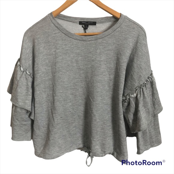 Romeo & Juliet Couture Tops - Romeo+Juliet Grey Top L Ruffled Bell Sleeves Tie Bottom Very Soft NWT